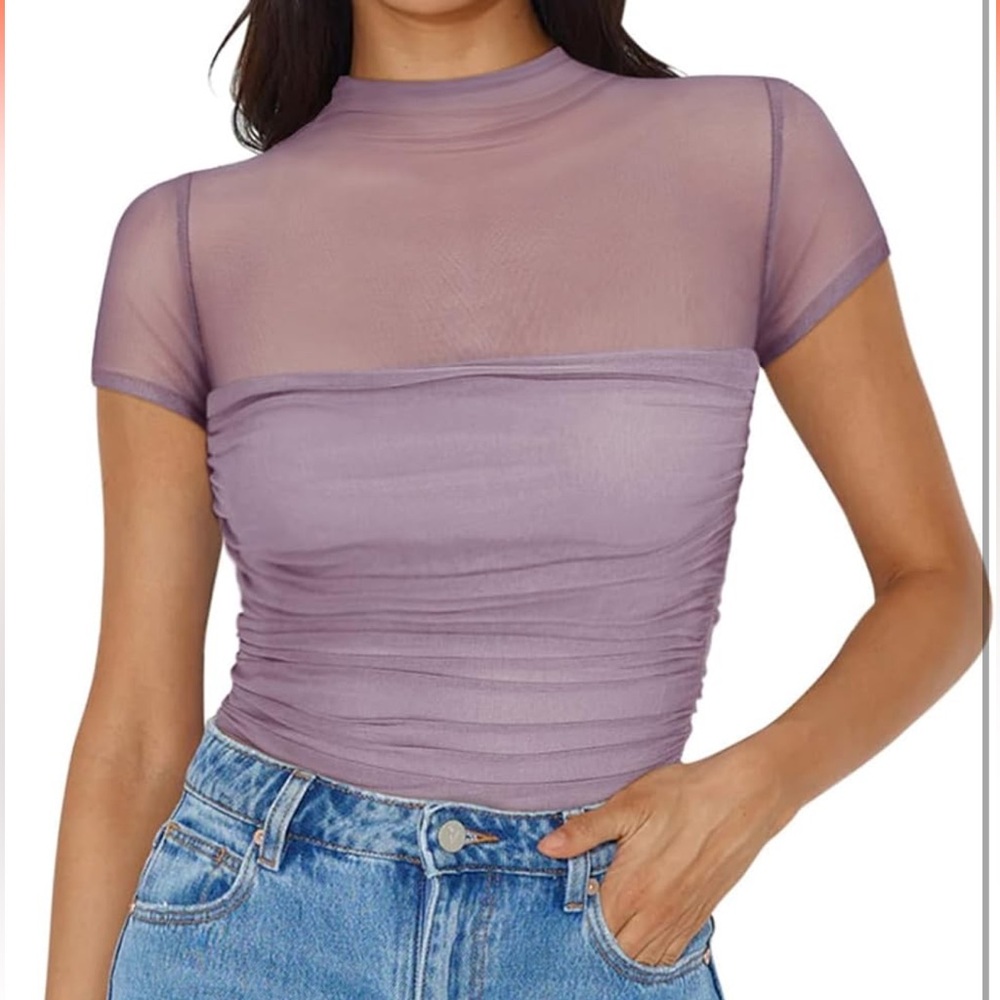 REORIA Women's Sexy Mock Turtle Neck Short Sleeve Bodysuit